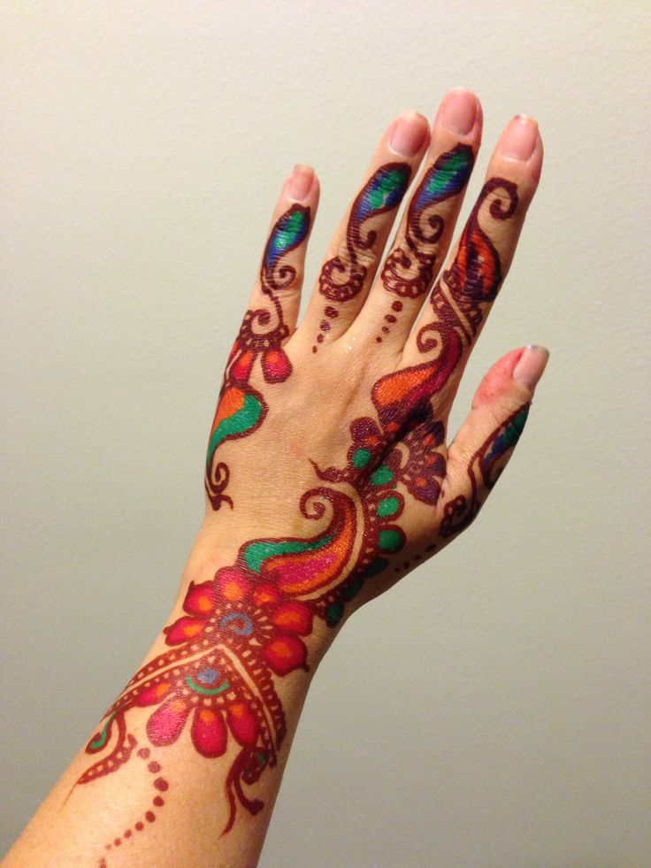 Stunning Colorful Henna Design For Full Hands Crayon 3752