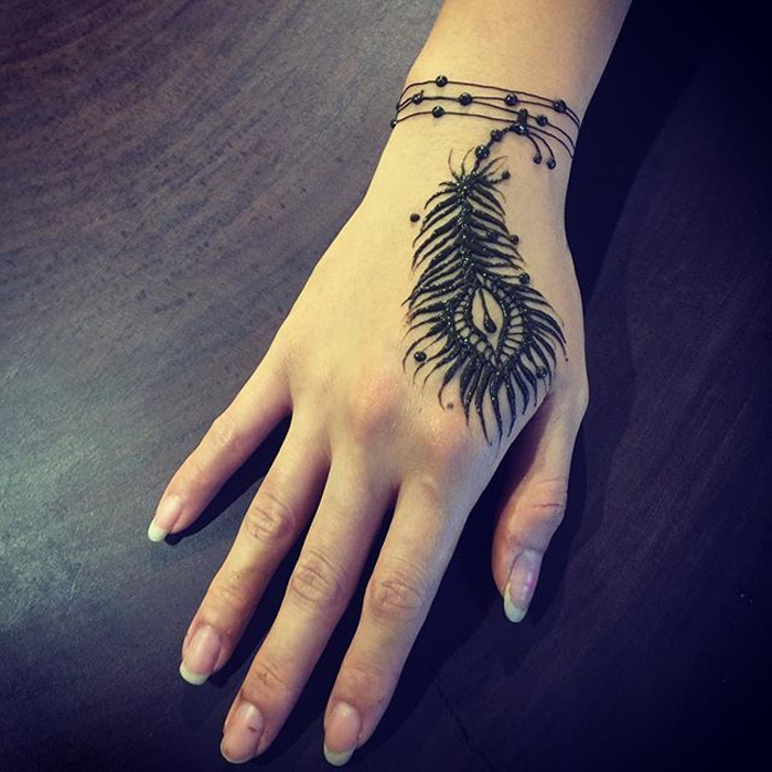 simple henna feather designs