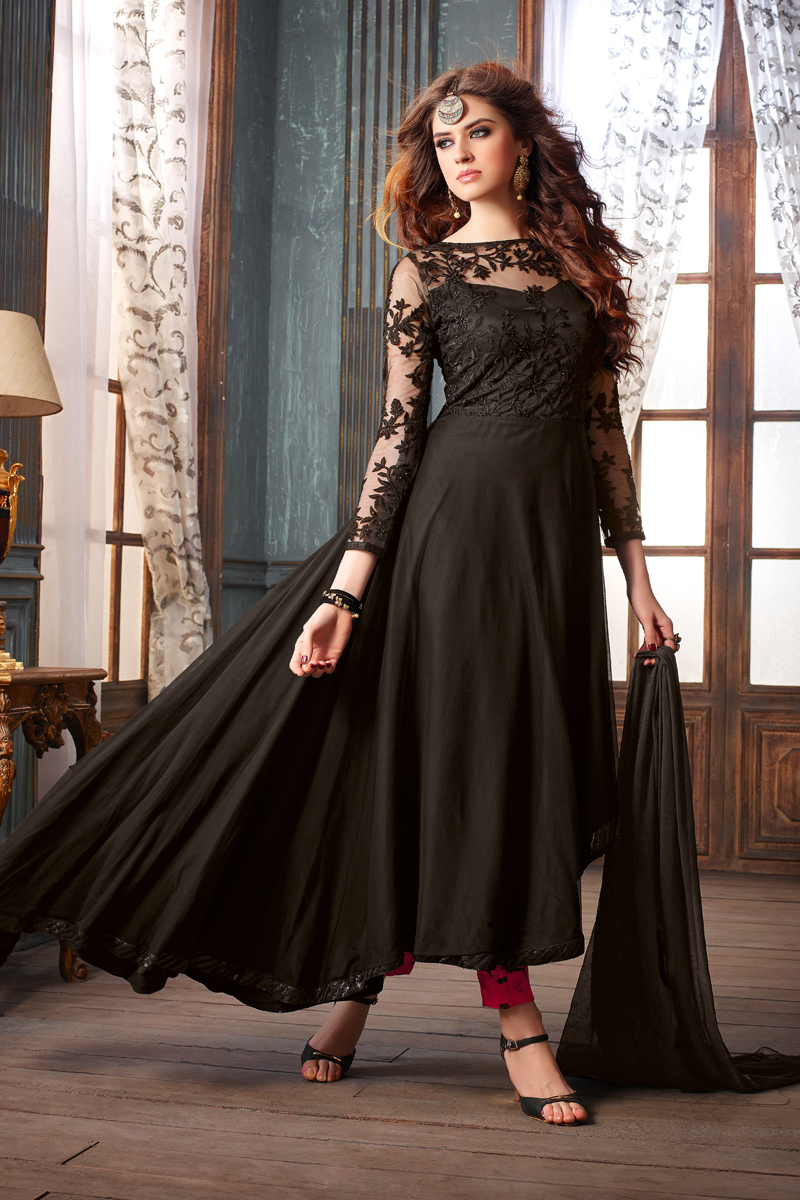 Black Designer Salwar Kameez Crayon