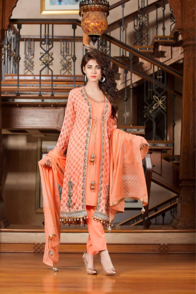 peach colour party frock