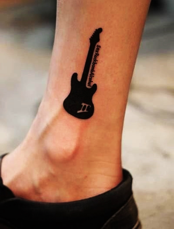 Small Guitar Tattoo on Ankle - Small Meaningful Tattoos - Meaningful Tattoos  - Crayon