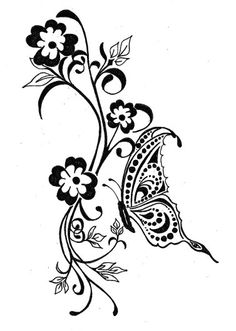 Butterfly, Flowers, and Swirls Tattoo Design - Unique Butterfly Tattoos -  Butterfly Tattoos - Crayon