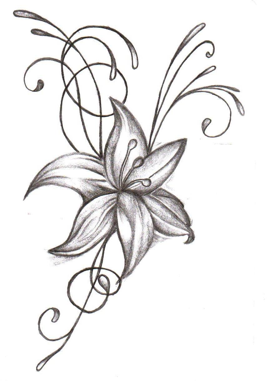 Sketch Saffron Flower And A Lilly Flower With Tattoo Idea  BlackInk