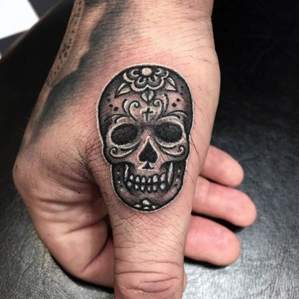 Half-Skull Easy Hand Tattoo - Easy Hand Tattoos - Easy Tattoos - Crayon